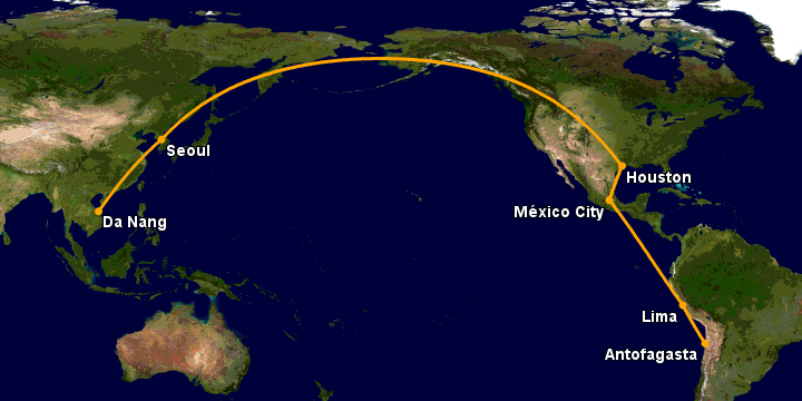 Bay từ Đà Nẵng đến Antofagasta qua Seoul, Houston, Mexico City, Lima