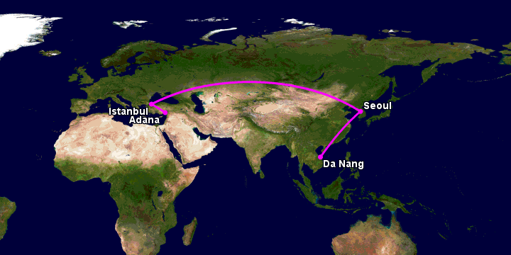 Bay từ Đà Nẵng đến Adana qua Seoul, Istanbul