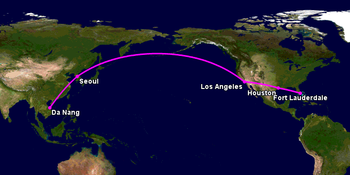 Bay từ Đà Nẵng đến Fort Lauderdale qua Seoul, Los Angeles, Houston