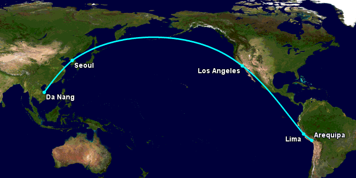 Bay từ Đà Nẵng đến Arequipa qua Seoul, Los Angeles, Lima