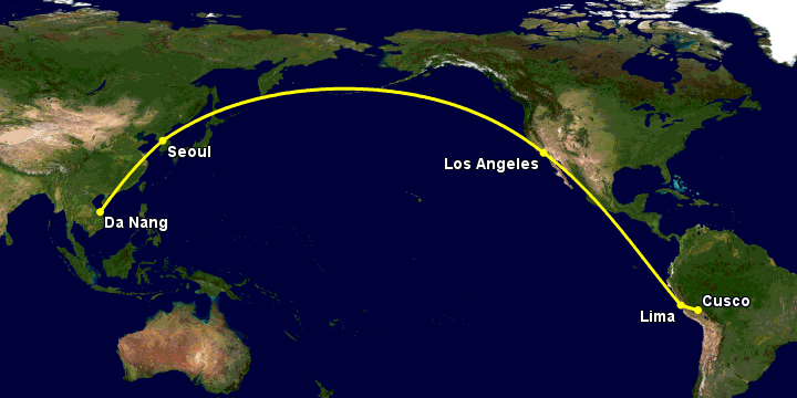 Bay từ Đà Nẵng đến Cuzco qua Seoul, Los Angeles, Lima
