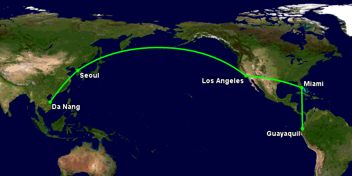 Bay từ Đà Nẵng đến Guayaquil qua Seoul, Los Angeles, Miami