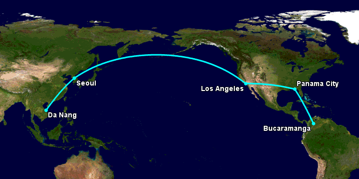 Bay từ Đà Nẵng đến Bucaramanga qua Seoul, Los Angeles, Panama City