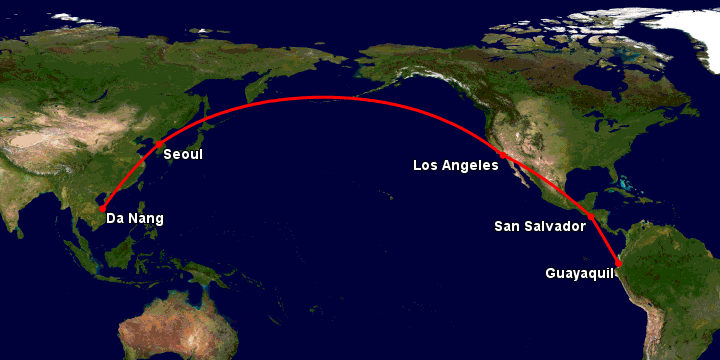 Bay từ Đà Nẵng đến Guayaquil qua Seoul, Los Angeles, San Salvador