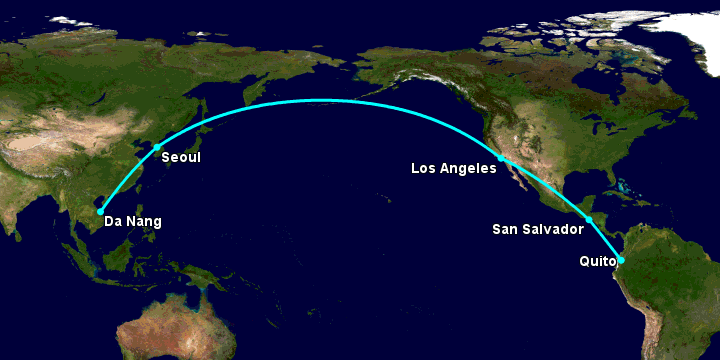 Bay từ Đà Nẵng đến Quito qua Seoul, Los Angeles, San Salvador