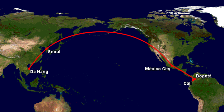 Bay từ Đà Nẵng đến Cali qua Seoul, Mexico City, Bogotá