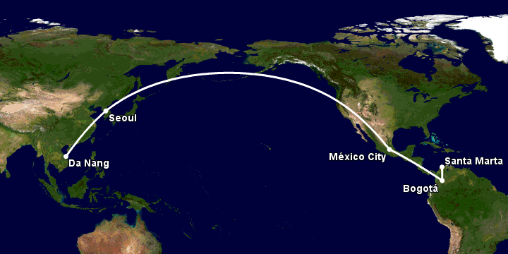 Bay từ Đà Nẵng đến Santa Marta qua Seoul, Mexico City, Bogotá