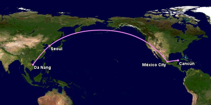 Bay từ Đà Nẵng đến Cancun qua Seoul, Mexico City
