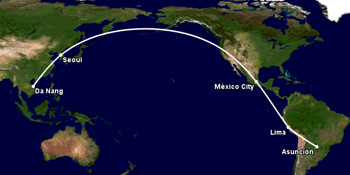 Bay từ Đà Nẵng đến Asuncion qua Seoul, Mexico City, Lima