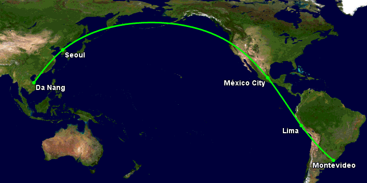 Bay từ Đà Nẵng đến Montevideo qua Seoul, Mexico City, Lima