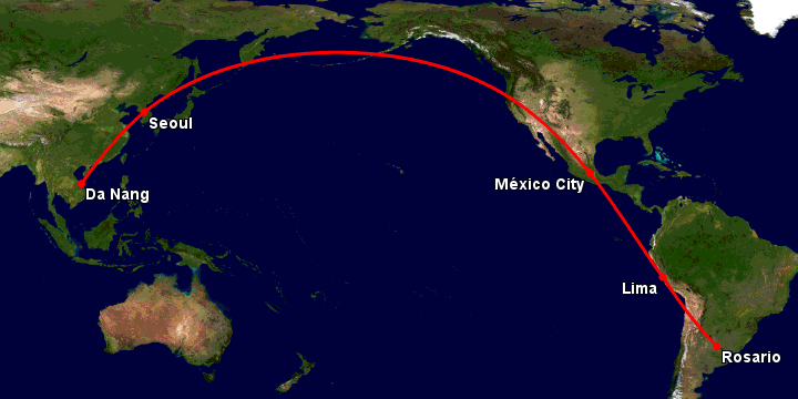 Bay từ Đà Nẵng đến Rosario qua Seoul, Mexico City, Lima