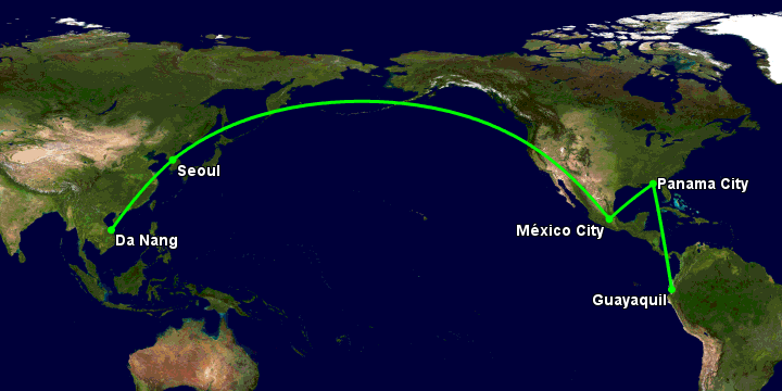 Bay từ Đà Nẵng đến Guayaquil qua Seoul, Mexico City, Panama City