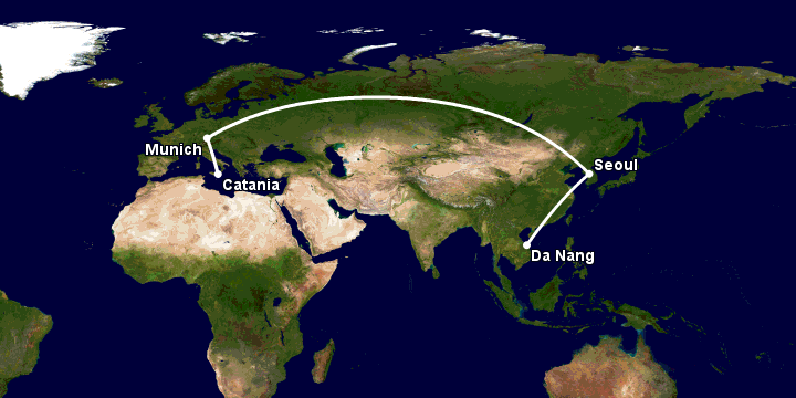 Bay từ Đà Nẵng đến Catania qua Seoul, Munich