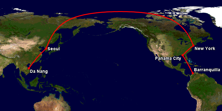 Bay từ Đà Nẵng đến Barranquilla qua Seoul, New York, Panama City