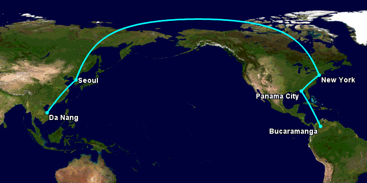 Bay từ Đà Nẵng đến Bucaramanga qua Seoul, New York, Panama City