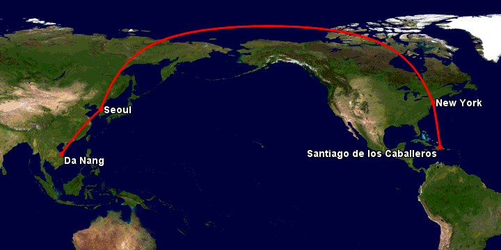 Bay từ Đà Nẵng đến Santiago Do qua Seoul, New York