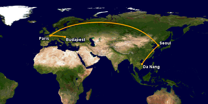 Bay từ Đà Nẵng đến Budapest qua Seoul, Paris