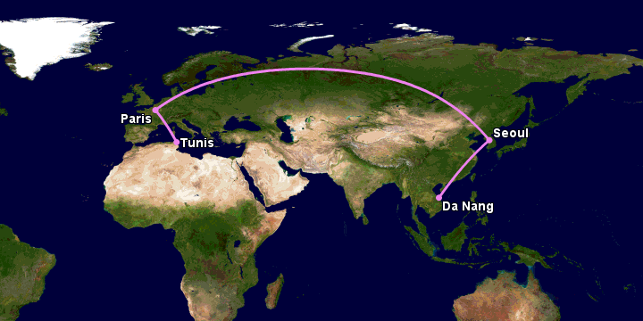 Bay từ Đà Nẵng đến Tunis qua Seoul, Paris
