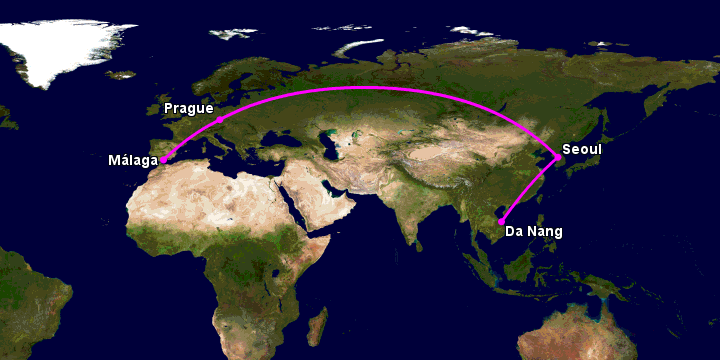Bay từ Đà Nẵng đến Malaga qua Seoul, Prague