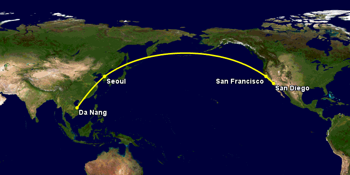 Bay từ Đà Nẵng đến San Diego qua Seoul, San Francisco