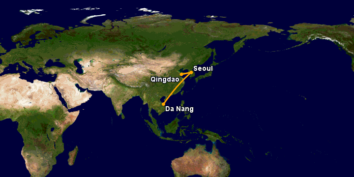 Bay từ Đà Nẵng đến Thanh Đảo qua Seoul