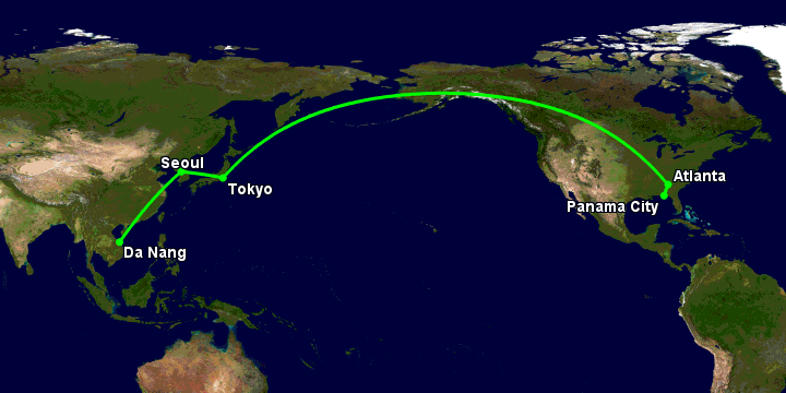 Bay từ Đà Nẵng đến Panama City qua Seoul, Tokyo, Atlanta