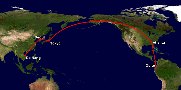 Bay từ Đà Nẵng đến Quito qua Seoul, Tokyo, Atlanta