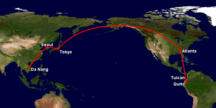 Bay từ Đà Nẵng đến Tulcan qua Seoul, Tokyo, Atlanta, Quito