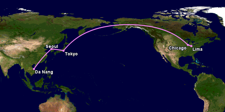 Bay từ Đà Nẵng đến Lima Oh qua Seoul, Tokyo, Chicago
