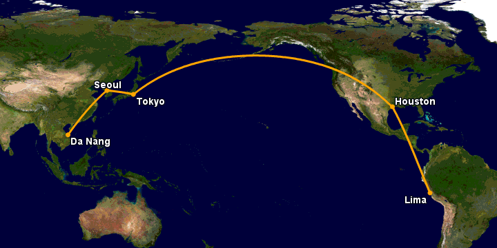 Bay từ Đà Nẵng đến Lima Pe qua Seoul, Tokyo, Houston
