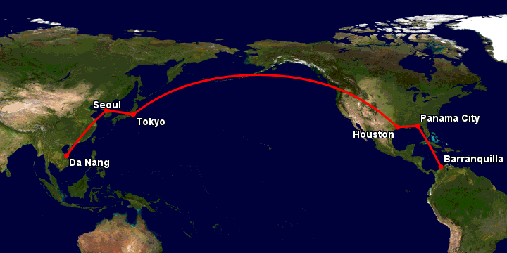 Bay từ Đà Nẵng đến Barranquilla qua Seoul, Tokyo, Houston, Panama City