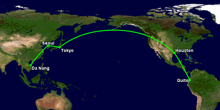 Bay từ Đà Nẵng đến Quito qua Seoul, Tokyo, Houston