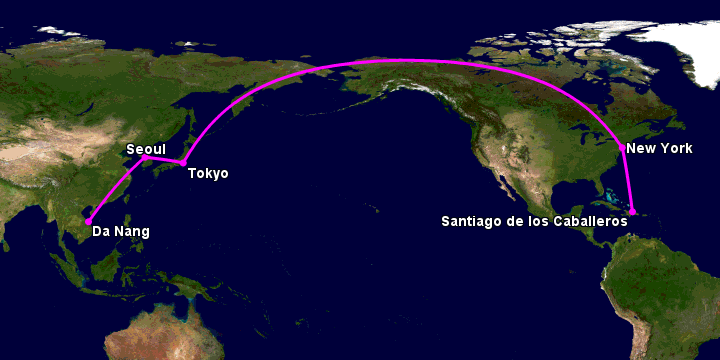 Bay từ Đà Nẵng đến Santiago Do qua Seoul, Tokyo, New York