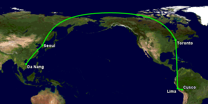 Bay từ Đà Nẵng đến Cuzco qua Seoul, Toronto, Lima