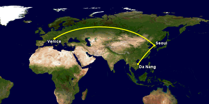 Bay từ Đà Nẵng đến Venice qua Seoul