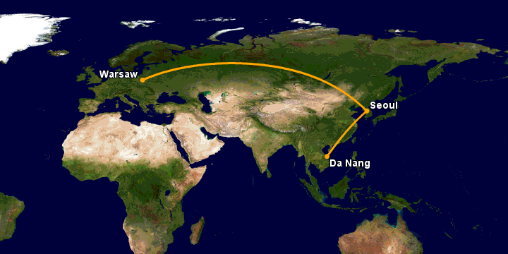 Bay từ Đà Nẵng đến Warsaw qua Seoul