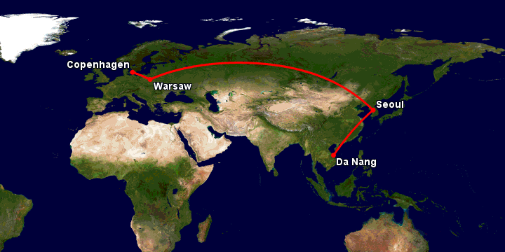 Bay từ Đà Nẵng đến Copenhagen qua Seoul, Warsaw