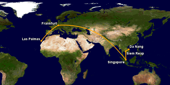 Bay từ Đà Nẵng đến Gran Canaria qua Siem Reap, Singapore, Frankfurt