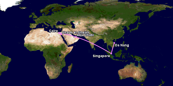 Bay từ Đà Nẵng đến Sharm El Sheik qua Singapore, Abu Dhabi, Cairo