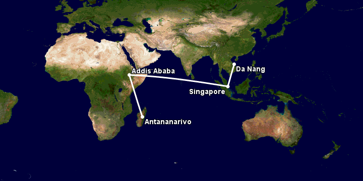 Bay từ Đà Nẵng đến Antananarivo qua Singapore, Addis Ababa