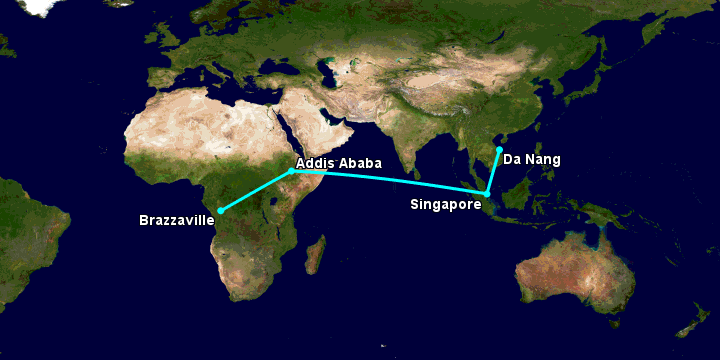 Bay từ Đà Nẵng đến Brazzaville qua Singapore, Addis Ababa