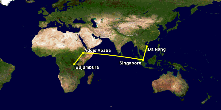 Bay từ Đà Nẵng đến Bujumbura qua Singapore, Addis Ababa