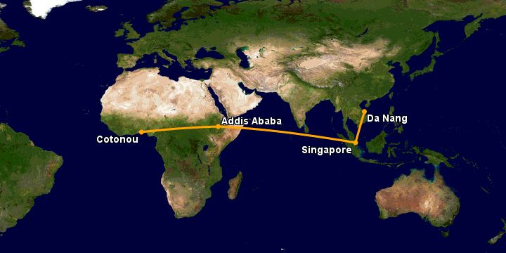 Bay từ Đà Nẵng đến Cotonou qua Singapore, Addis Ababa