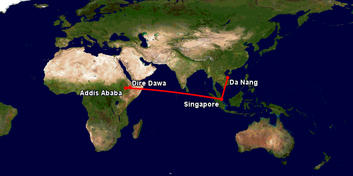 Bay từ Đà Nẵng đến Dire Dawa qua Singapore, Addis Ababa