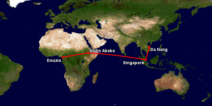 Bay từ Đà Nẵng đến Douala qua Singapore, Addis Ababa