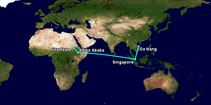 Bay từ Đà Nẵng đến Khartoum qua Singapore, Addis Ababa