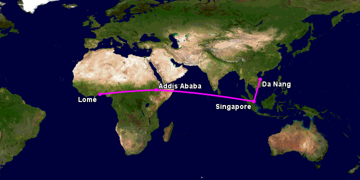 Bay từ Đà Nẵng đến Lome qua Singapore, Addis Ababa