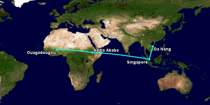 Bay từ Đà Nẵng đến Ouagadougou qua Singapore, Addis Ababa