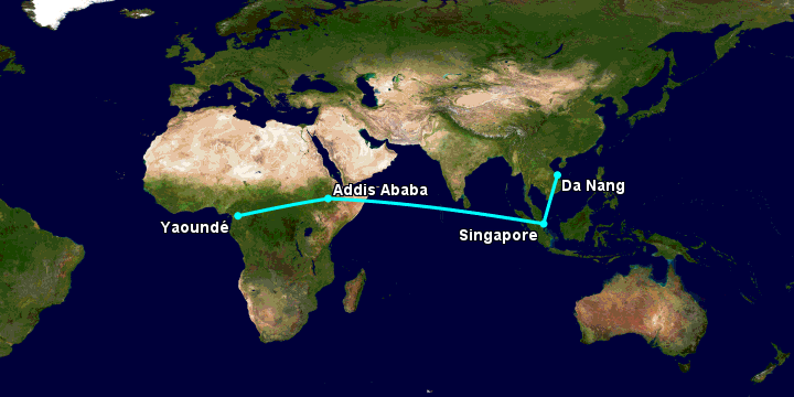 Bay từ Đà Nẵng đến Yaounde qua Singapore, Addis Ababa