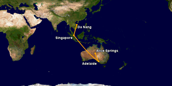 Bay từ Đà Nẵng đến Alice Springs qua Singapore, Adelaide